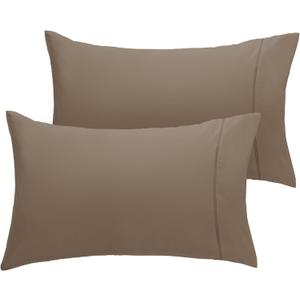 LuxClub Collection Pillowcases 2 Pack - Eco Friendly Wrinkle Free Cooling Pillow Cases with Satin Trim - Machine Washable Hotel Bedding Silky Soft - Dark Khaki / Queen