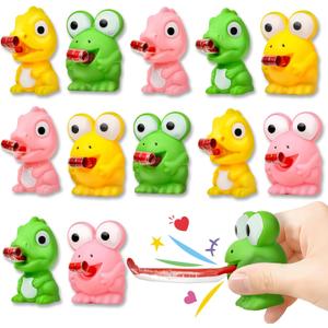 24 Packs Valentine's Day Cards for Kids with Squeeze Animals Dinosaur Frog Toys, Valentines Day Gifts for Kids Sensory Fidget Toys Tongue Sticking Out, Classroom Exchange Prizes Party Favor