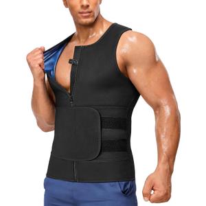 Junlan Sauna Suit for Men 2 in 1 Waist Trainer Sauna Shirt for Men Sweat Band for Stomach (Blue, X-Large)
