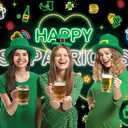 Happy St. Patrick's Day Backdrop Neon St. Patrick's Day Photography Background Ceremony Party Holiday Decoration (7x5ft)