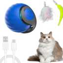 Interactive Cat Toy Ball, Automatic Moving Cats Ball Toy with Feather, Indoor Smart Cat Toys, Motorised Cats Balls Toy for Chasing & Hunting (Blue)
