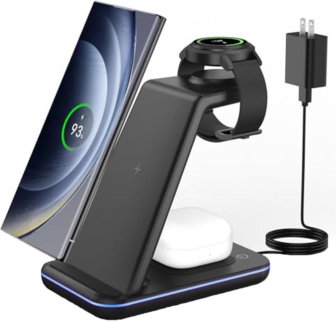 JoyGeek Wireless Charger for Samsung, 3 in 1 Charging Station for S26/S25/S24/S23/S22/S21/S20/Note20/Z Fold&Flip Series, Galaxy Watch8/7/6/5/4/3/Active2/1, Buds 3 Pro