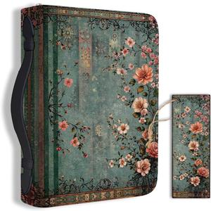 Bible Cover PU Leather Bible Case with Bookmark Vintage Flower Branch Bible Carrying Case for Women Men Christian Bible Note Books Carrying Accessories20.5x28x5.5cm