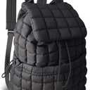 RCRZQ Black Puffer Backpack for Women, Lightweight Drawstring Closure Quilted Laptop Daypack Stylish Anti-Theft Travel Bag