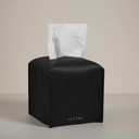 OLETHA Square Tissue Box Cover - Aesthetic Desk Decor for Room, Home & Office - Tissues Cube Boxes Holder - Black 