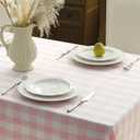 Romanstile Spring Pink Gingham Tablecloth Rectangle, Outdoor Waterproof Heavy Duty Linen Cotton Checkered Table Cloth with Tassel, Wrinkle Free Plaid Table Cover for Easter Picnic Party - 55 x 84 Inch