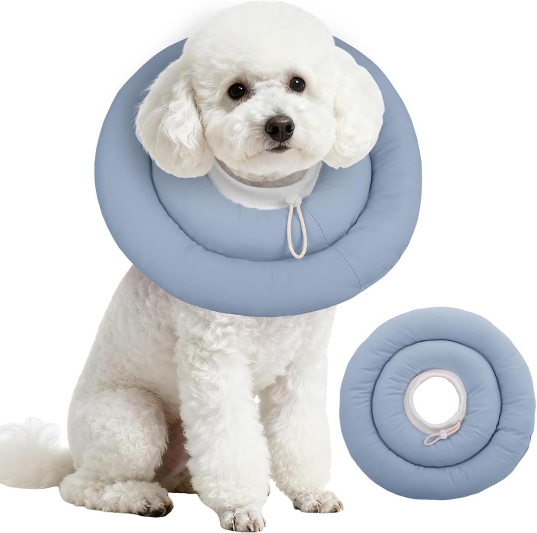 IDOMIK Dog Recovery Collar, Waterproof Soft Dog Cone After Surgery, Comfy Protective Elizabethan Collar Alternative for Dogs Cats, Adjustable Pet Neck Donut Cone Anti-Licking Biting Wounds,Blue,M