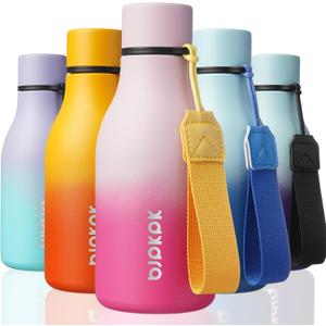 BJPKPK Insulated Water Bottles, 12oz Stainless Steel Metal Water Bottle with Strap, BPA Free Leak Proof Jugs, Mugs, Flasks, Reusable Thermal Flasks for Sports & Travel, Sakura