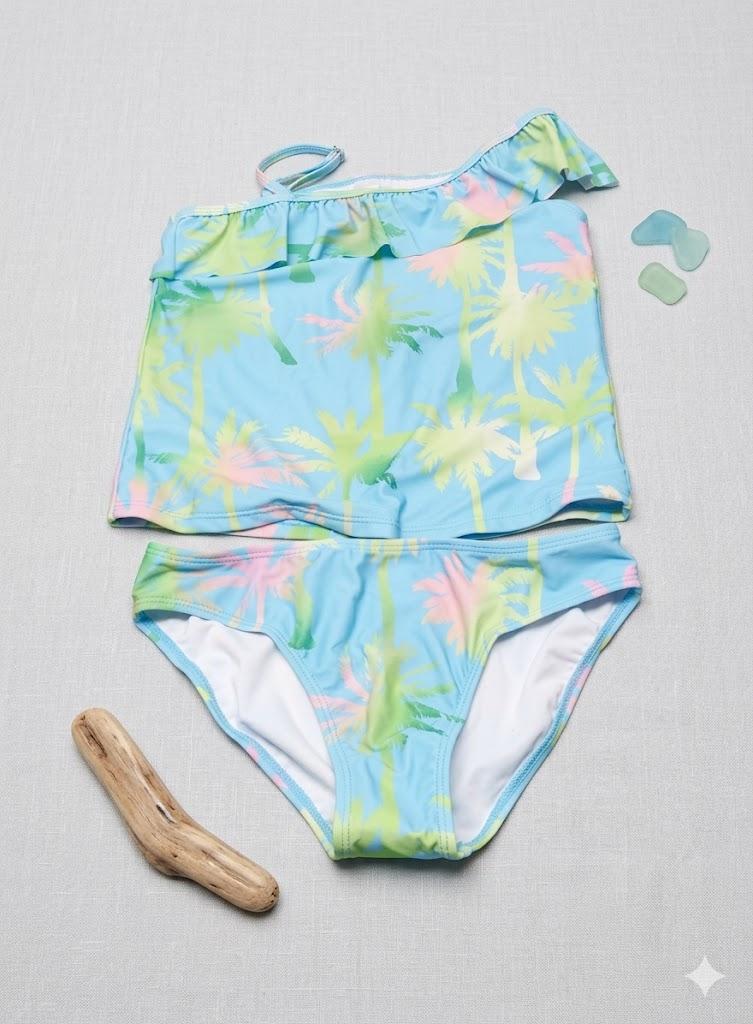Girls Two Piece Tankini Swimsuits Tie Dye Bathing Suit for Kids One Shoulder Swimwear 11-12 Years