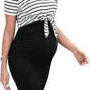 SOLY HUX Women's Maternity Two Piece Outfits Striped Short Sleeve Tee and Adjustable Waist Bodycon Skirt Set (S)