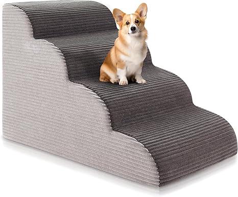 19.7”H Curved Dog Stairs Ramp for Beds Couches, Pet Steps with Durable Non-Slip Washble Fabric Cover, Pet Stairs for Bed Climbing, Dog Steps for Small Dogs and Cats, 4-Tiers,Foam Density Upgraded