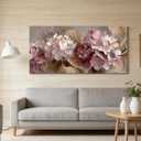 OBTRTS Pink Hydrangea Flower Wall Art, Neutral Floral Canvas Print Poster, Boho Modern Abstract Flowers Wall Decor for Living Room Bedroom, Elegant Home Decoration,, 40"L x 20"W