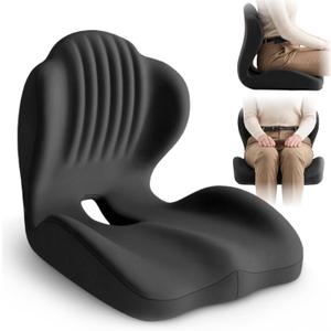 Ergonomic Seat Cushion, Office Chair Seat Cushions with L-Shaped Design, Memory Foam Orthopedic Cushion with Coccyx Hollow, Lumbar Support & Tailbone Pain Relief for Car, Truck, Gaming Chair (Black)
