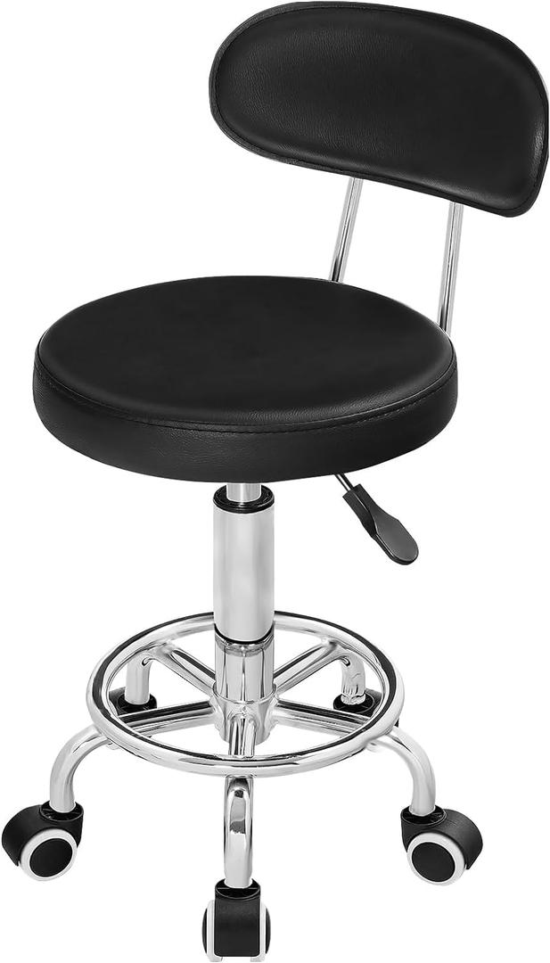 HOOBRO Height Adjustable Rolling Stool, 360 Rotating Drafting Chair, Multi-Purpose Office Desk Chair, Rolling Swivel Salon Stool Chair, for Barber Shop, Nail Salon, Office, Black SB01BY01G1