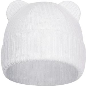 Baby Beanie Infant Winter Hat with Bear Ear Knit Skull Cap for Toddler Baby Boys Girls for Cold Weather Essentials (0-3T, White)