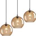 Light Brown Glass Pendant Lights Kitchen Island Globe Pendant Light Fixtures Modern Pendant Lighting for Bedroom Living Dining Room Light Fixture (9.84 in, 3 Pack)