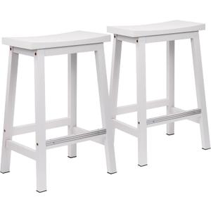 Signature Solid Wood Saddle-Seat Kitchen Counter-Height Stool, 24-Inch Height, White - Set of 2