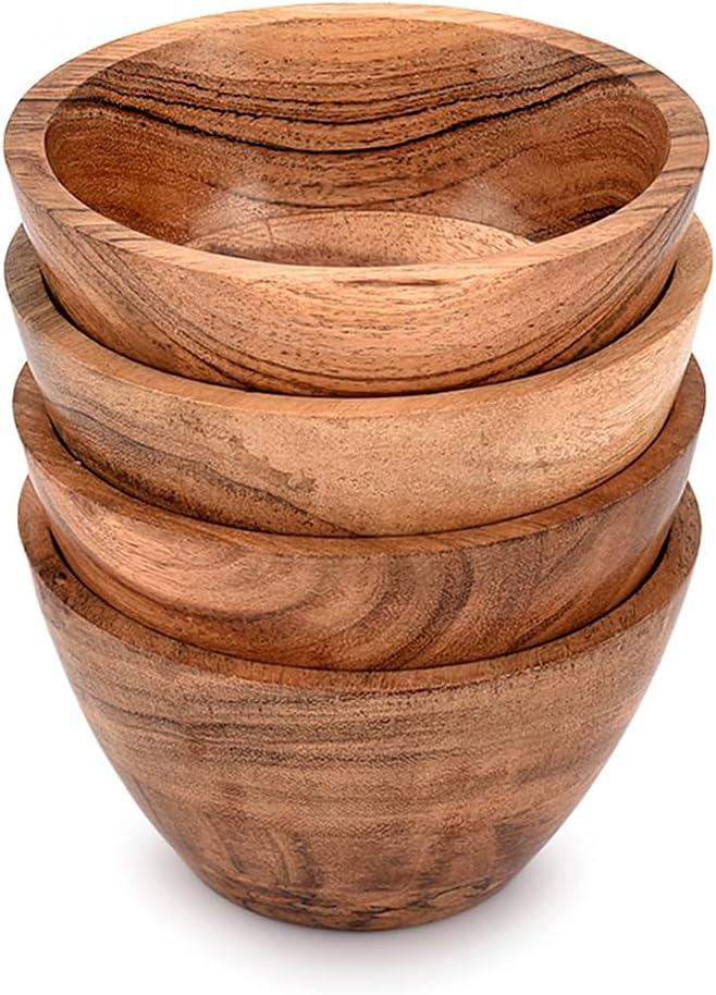 NIRMAN Acacia Wood Bowl Sets of 4 for Kitchen Meal Party and Nuts, Candy, Appetizer, Snacks, Olive (4.5" x 4.5" x 2.5")