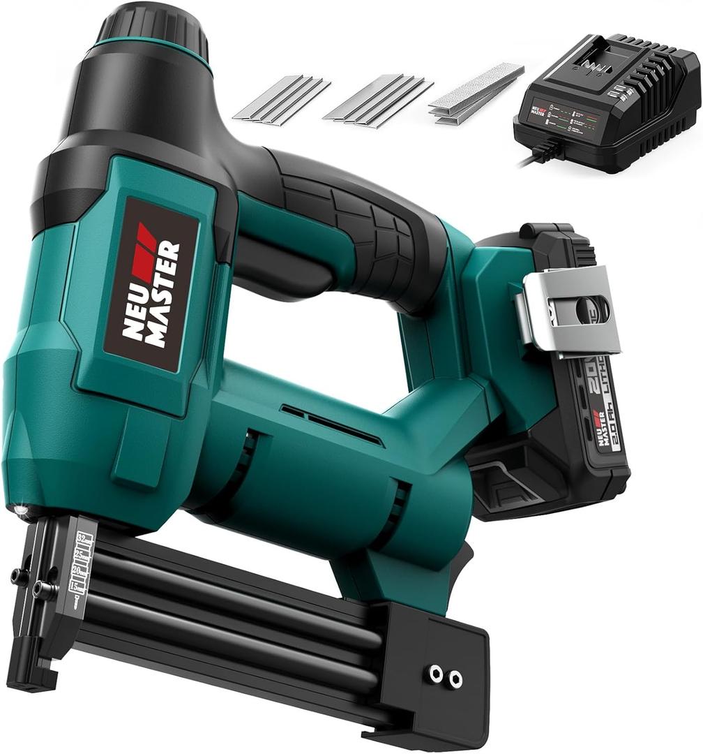 NEU MASTER Nail Gun Cordless with Battery Powered - 18 Gauge 2 in 1 Brad Nailer/Staple Gun, 20V Max. 2.0Ah Battery & Charger, 800 Nails & 200 Staples Included