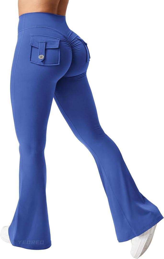 YEOREO CoreFlex Flare Leggings with Pockets for Women Scrunch Workout Leggings Butt Lifting Gym Yoga Pants