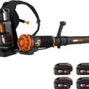 WORX Nitro WG572 80V Cordless Leaf Blower, Backpack Blower with 800CFM & 150MPH, Electric Blower for Lawn Care with Brushless Motor & Variable Air Control, 4 Batteries & Basecamp Charger Included