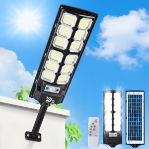 Solar Lights Outdoor Waterproof,Bright 6500K LED Motion Light with Remote Control,Waterproof IP65 Commercial Large Street Lights Dusk to Dawn,Easy to Install for Outside Parking Lot & Driveway,1 Pack