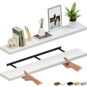 Ballucci Floating Shelves for Wall, 60" Wood Wall Shelf Set of 2, with Invisible Brackets for Bathroom, Living Room, Bedroom, Kitchen, Nursery, 8" Deep, White