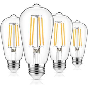 4-Pack Vintage Edison Bulbs 60W Equivalent, 850LM 6W LED Light Bulb Warm White 2700K, ST58 Filament Lighting E26 Base, Non-Dimmable