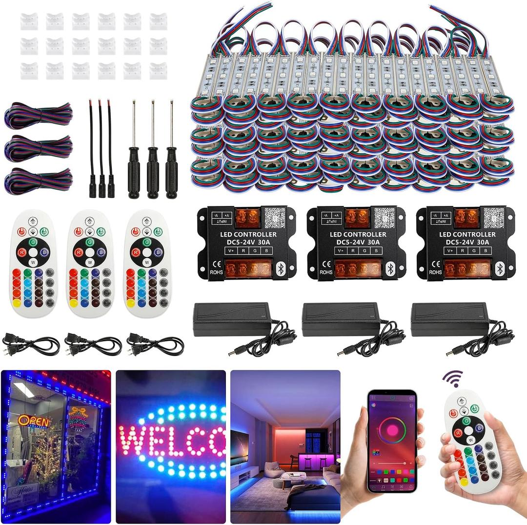 120Ft SMD5050 RGB storefront led lights with Smart Control, 240 LEDs Super Bright Waterproof led rgb module lights for Storefront Window Display, Business Signs, Letter Advertising, Dual Remote
