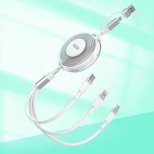 100W Retractable Multi 5-in-1 USB A/Type C to Lightnning+USB C+Micro Charging Cable for All Phone,100W+27W Fast Multiple Charger Cord for Phone 15 14 13 12/Samsung/Pad/MacBook (White)