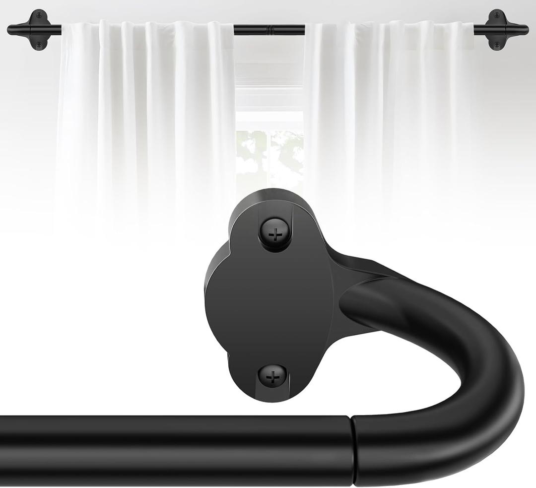 Wrap Around Curtain Rod 18-45 Inch(1.5-3.75 Feet), 5/8'' Adjustable Heavy Duty Blackout Drapery Rod, Curved Ceiling Mount Room Darkening Curtain Rods for Windows, Black