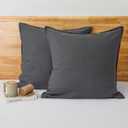 Linen Pillow Covers 2 Pack 100% Linen Pillow Cases, Breathable and Cooling Washed Pillow Shams with Zipper Closure for Bedding, 26x26 Inches,Dark Grey