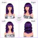 Purple Wigs, 14 Inch Dark Purple Short Bob Wigs with Bangs for Women Girls, Loose Wavy Hair Shoulder Length Synthetic Colourful Wig for Cosplay Daily Party Use, Adjustable Straps Wigs with Wig Cap