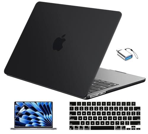 EooCoo Compatible with MacBook Air 13 inch Case M5 2026-2022 M4 M3 M2 Model A3449 A3240 A3113 A2681, Mac Air 13.6 inch Hard Shell & Keyboard Cover & Screen Film & Type-C, Matte Black