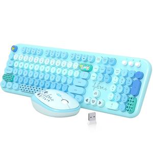 Atelus Wireless Keyboard and Mouse, 2.4Ghz USB Retro Full Size Typewriter Keyboard and Cute Mouse Combo for Windows 7/8/10, Laptop, Desktop, PC, Computer (Blue Colorful)