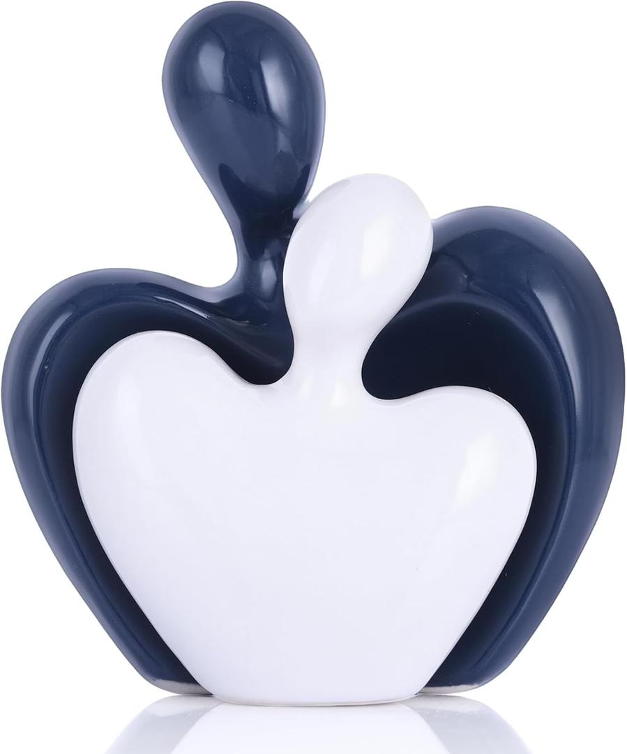 DOVDOV Blue and White Mini Ceramic Couple Sculpture, Romantic Love Decorative Statue, Couple, Blue Home Decor, Suitable for Dresser, Bookshelf, Office, Coffee Table Desktop Decoration.