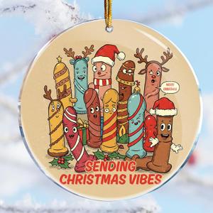 3 x Sending Christmas Vibes Adult Naughty Couple Husband Wife Friend Gift 1 - Christmas Ornaments - Christmas Decorations - 3.6 in Acrylic - Funny Gag Gifts - White Elephant - Stocking Stuffers