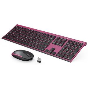 Rechargeable Compact Quiet Full-Size Keyboard and Mouse Combo with Nano USB Receiver for Windows, Laptop, PC, Notebook-Black and Red