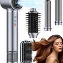 5 in 1 Hot air Blow Dryer Brush Hair Dryer Curling Wand Volumizing Brush Straightening Brush Blow Dryer Brush - Rapid Drying, Volume Boost, Ionic Smoothing, 110k RPM MotorSteel Blue