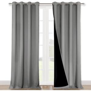 NICETOWN Full Shading Curtains 90 inches Long 2 Panels Set for Windows, Super Heavy-Duty Black Lined Blackout Curtains for Bedroom, Privacy Assured Window Treatment (Silver Grey, 52 inches W)