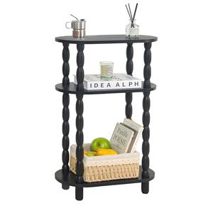 MaxSmeo Small Narrow Side Table, 3-Tier Narrow End Table with Storage, Skinny Side Table Nightstand for Small Spaces, Bedrooms, Living Room (Black)