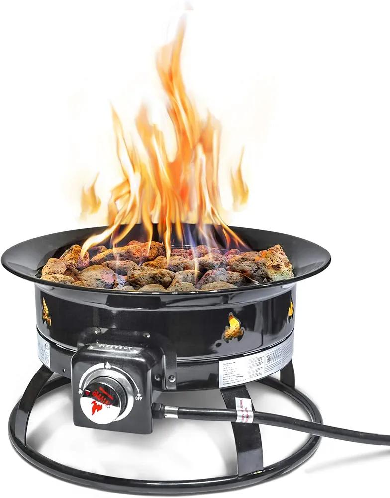 Outland Living Portable Propane Fire Pit, 19-inch, 58,000 BTU with Fire Pit Cover & Carry Kit, Smokeless Gas Firebowl | Perfect for Camping, Patio, Backyard, Tailgating, Deck, RV| Black 893 Deluxe