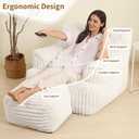 Comfy Gaint Bean Bag Chair with Ottoman, Fluffy Huge Bean Bag Armchair for Adults and Teens, Cream, 31.49 inches x 34.64 inches x 30.31 inches