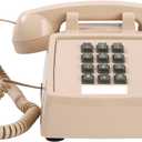 Classic Retro Landline Phone Mechanical Ringtone,2500 Desk Telephone for Hearing Impaired, Old Fashion Cord Telephone,Vintage Analog Phone for Home,School, Plug and Play, Beige