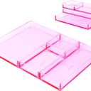 4-Piece Stackable Pink Acrylic Desk Organizer for Office or Home Desk Drawer Dividers, Makeup Vanity Storage Bins, Accessory Acrylic Tray/Half Accessory Tray/Small Tray