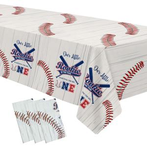Baseball First Birthday Party Supplies Tablecloth -Disposable Rookie of The Year 1st Birthday Decorations Tablecover, Baseball One-Year-Old Party Table Cloth - 3 Pack (54in x 108in)