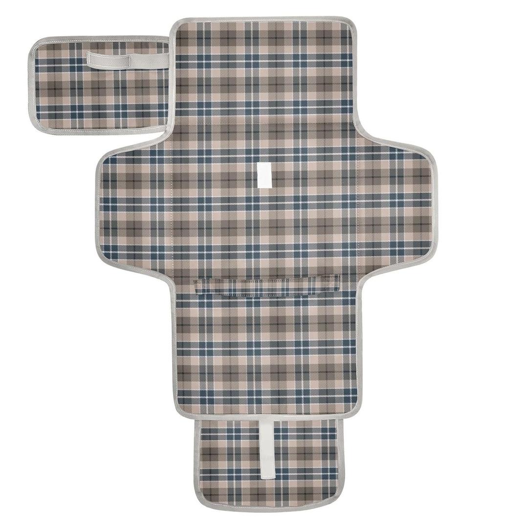 Brown Plaid Checkered Portable Diaper Changing Pad with Wipes Holder, Geometric Gingham Foldable Baby Diaper Changer Travel Bag Rustic Baby Changing Mat with Built-in Pillow for Newborn