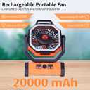 20000mAh Emergency Battery Powered Fan & LED Light, Battery Operated Rechargeable Fan for Power Outage, Car Defrosting, Indoor Use with 360 Oscillating & Hook, 8H Timer, Portable Camping Fan