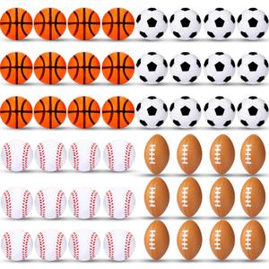 48 Pack Small Sports Stress Balls for Kids Mini Footballs Baseball Soccer Basketball Sports Party Favor Gifts Small Foam Squeeze Anxious Toy for Classroom Reward Sport Party Supplies(1.6 Inch)