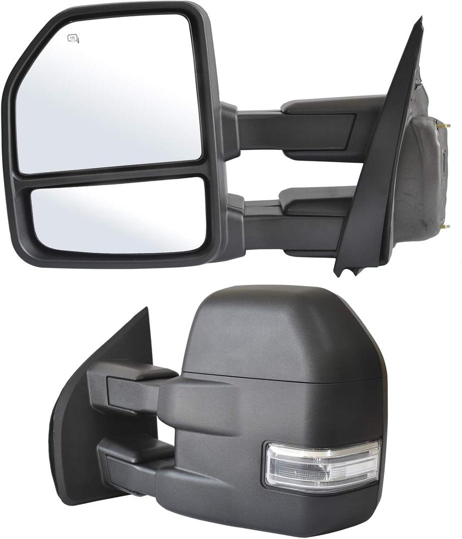 Towing Mirrors fit for 2015 2016 2017 2018 2019 2020 Ford F150 Pickup Truck LED Turn Signal Lights Temperature Sensor Heated Defrost Power Glass Foldaway 8 Pin Plug, pair